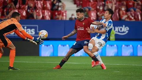 Primer partido de la temporada 2021/2022 disputado entre Osasuna y Espanyol en el estadio de El Sadar de Pamplona, con la presencia de la aficion rojilla por primera vez en año y medio. MIGUEL OSÉS