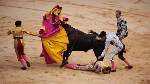 Novillada de la Feria del Toro de San Fermín 2022 con novillos de la ganadería Pincha para los novilleros Jorge Martínez, Isaac Fonseca y Álvaro Alarcón. PABLO LASAOSA