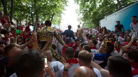 Primera corrida de la Feria del Toro de San Fermín 2022 con toros de Núñez del Cuvillo para Morante de la Puebla, El Juli y Roca Rey y un toro de El Capea para Hermoso de Mendoza en la celebración del centenario del coso pamplonés. ALEJANDRO VELASCO