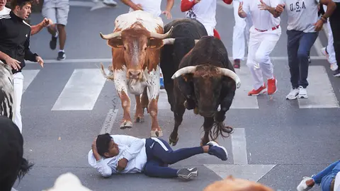 Primer encierro de las fiestas de Tudela 2022 con toros de Marqués de Quintanar. PABLO LASAOSA