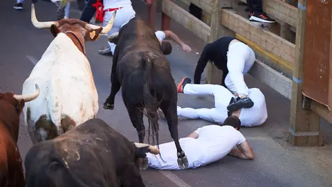 Sexto encierro en Tudela 2022 con toros de la ganadería de Tornay. PABLO LASAOSA