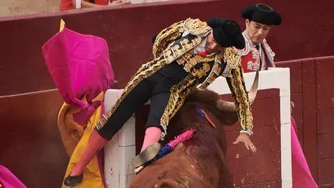 Primera corrida de toros de la ganadería Reta para Sánchez Vara e Imanol Sanchez en las fiestas de Estella 2022. PABLO LASAOSA