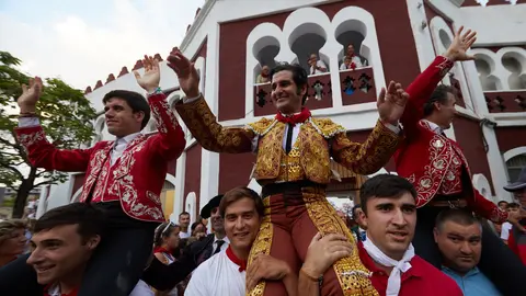 Última corrida de toros de las Fiestas de Estella 2022 con toros de la ganadería Rosa Rodrigues para los rejoneadores Pablo y Guillermo Hermoso de Mendoza y con toros de la ganadería Hermanas Azcona para el diestro Morante de la Puebla. IÑIGO ALZUGARAY