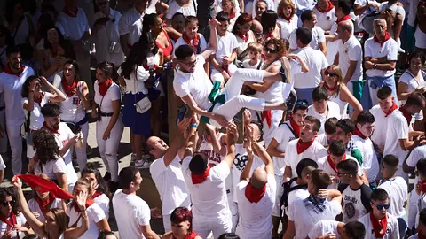Chupinazo de las fiestas de Tafalla 2022 a cargo de la ikastola Garcés de los Fayos. PABLO LASAOSA