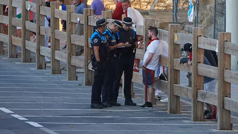 Primer encierrillo de las fiestas de Tafalla 2022 con la ganadería de Prieto de la Cal en la curva de la Estación. PABLO LASAOSA