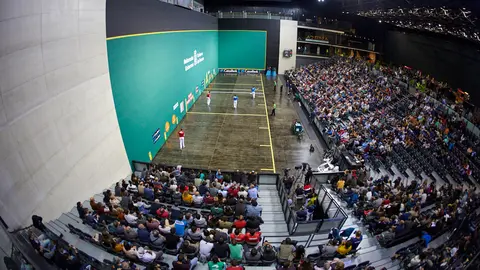 Partido de pelota de la semifinal del Masters Caixabank de parejas entre Ezkurdia-Mariezkurrena II y Jaka-Zabaleta celebrado en el Navarra Arena de Pamplona. IÑIGO ALZUGARAY
