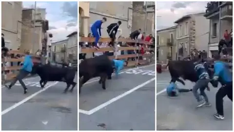 Grave cogida a un mozo en el encierro de Murillo El Fruto.