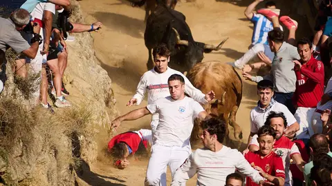 Segundo encierro del Pilón de Falces en sus fiestas de 2023. PABLO LASAOSA