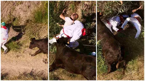Secuencia de la cogida a un mozo en el octavo encierro de El pilón de Falces. PABLO LASAOSA