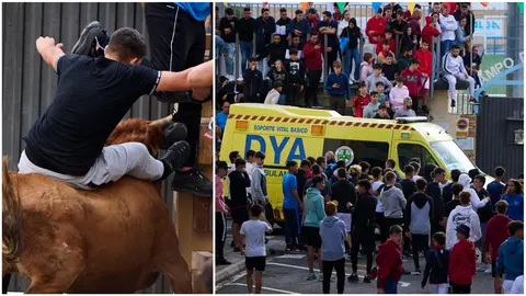 Un herido por cornada durante las vacas de Noáin. PABLO LASAOSA