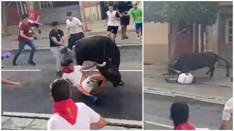 Cogida en el encierro de Cintruénigo.