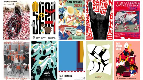 Imagen con todos los carteles escogidos para anunciar los Sanfermines de 2024.