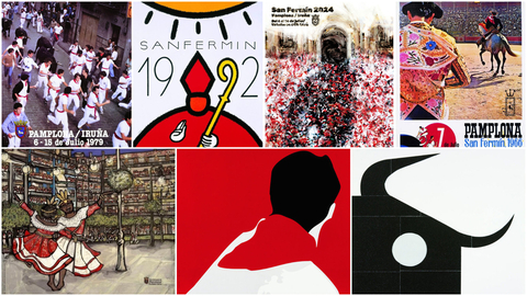 Varios carteles de San Fermín a lo largo de su historia.