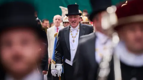 El Ayuntamiento en cuerpo de ciudad en la octava de San Fermín 2024. PABLO LASAOSA