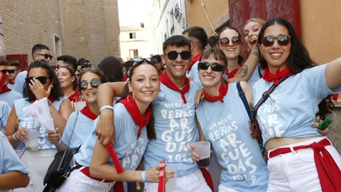 Las peñas disfrutan de las fiestas de Arguedas en Navarra. JOSÉ EMILIO FLORISTÁN