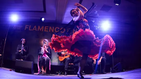 Actuación de Claudia La Debla et Matías Campos en el tablao flamenco del Hotel 3 Reyes de Pamplona dentro del ciclo Nocturno de la XI edición del festival Flamenco On Fire. IÑIGO ALZUGARAY
