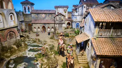 Inauguración del belén municipal de 2024 del zaguán del Ayuntamiento, realizado por la Asociación de Belenistas de Pamplona. PABLO LASAOSA