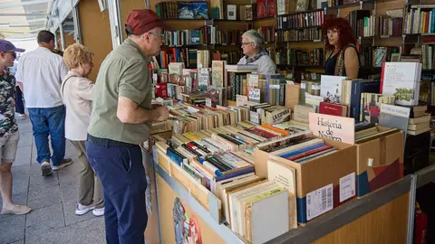 Quinta edición de la Feria del Libro de Navarra, en la plaza del Castillo de Pamplona. IÑIGO ALZUGARAY