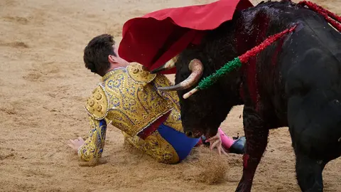 Novillada de Pincha durante las fiestas de San Fermín 2025 para los novilleros Aarón Palacio, El Mene y Bruno Martínez. PABLO LASAOSA