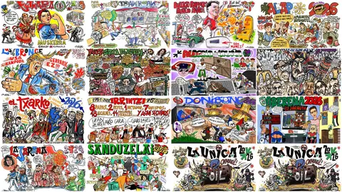 Pancartas de las pe&ntilde;as de de Pamplona para los Sanfermines de 2026.