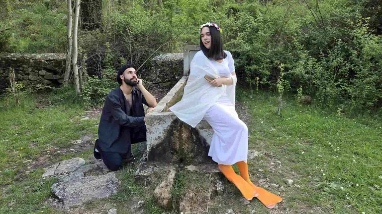 Escena de "El Bosque M&aacute;gico" en la visita teatralizada al ca&ntilde;&oacute;n del r&iacute;o Iranzu. TIERRAS DE IRANZU