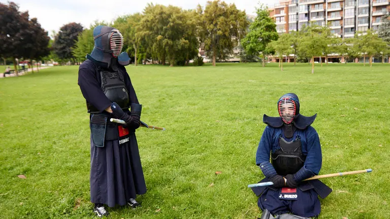 Imagen de archivo de una representaci&oacute;n samurai en el parque de Yamaguchi de Pamplona. I&Ntilde;IGO ALZUGARAY