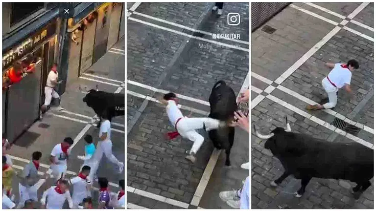 Tres fotogramas del video inédito del encierro del día 8 con toros de Cebada Gago. INSTAGRAM / @AYUKITAR