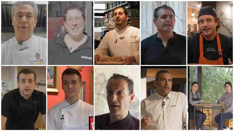 Los cocineros Javier Díaz, Amaia Larraza, Sergio Larga, José Mari Urdín, Luis Soldevila,  Jon Gulina, José Manuel Bescós, Enrique Martínez, Nahia y Anais Campo y Xabier Pérez. REYNO GOURMET