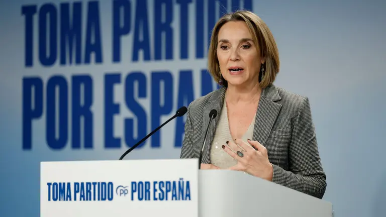 La vicesecretaria de Regeneraci&oacute;n Institucional del PP, Cuca Gamarra en rueda de prensa posterior a la reuni&oacute;n del Comit&eacute; de Direcci&oacute;n de la formaci&oacute;n, este lunes en Madrid. EFE/ Mariscal