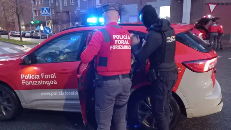 Imagen de la detenci&oacute;n del hombre de 84 a&ntilde;os que ha apu&ntilde;alado a una mujer en Pamplona. POLIC&Iacute;A FORAL