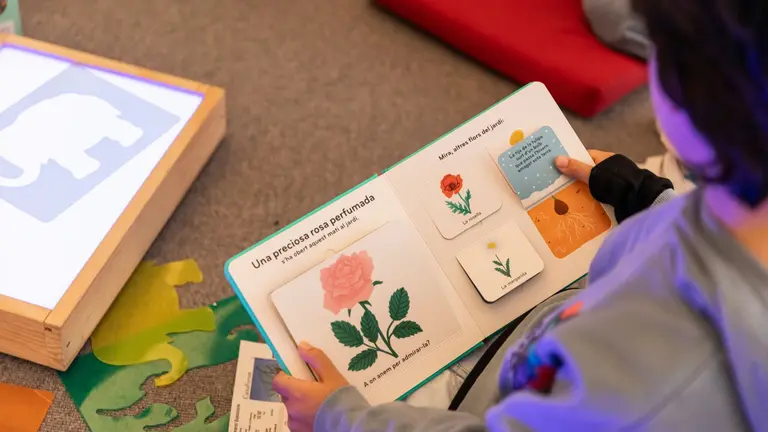 Un ni&ntilde;o sentado leyendo atentamente un libro. FUNDACI&Oacute;N LA CAIXA