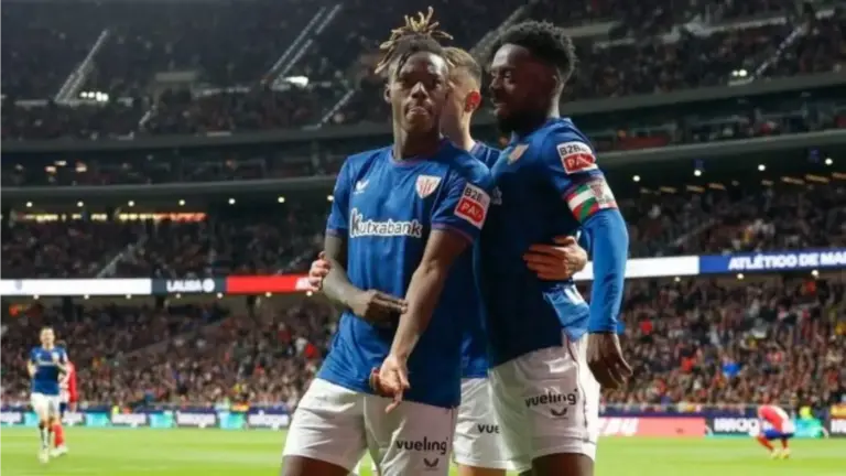 Nico Williams celebra su gol contra el Atl&eacute;tico de Madrid. EFE