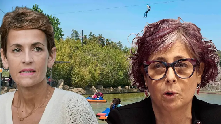 Fotomontaje con im&aacute;genes de la presidenta de Navarra, Mar&iacute;a Chivite, y la consejera de Cultura, Rebeca Esnaola, sobre una vista del parque de Sendaviva. NAVARRA.COM