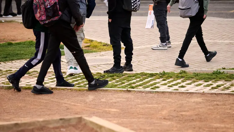 Estudiantes acceden al I.E.S.O. La Paz de Cintru&eacute;nigo. PABLO LASAOSA
