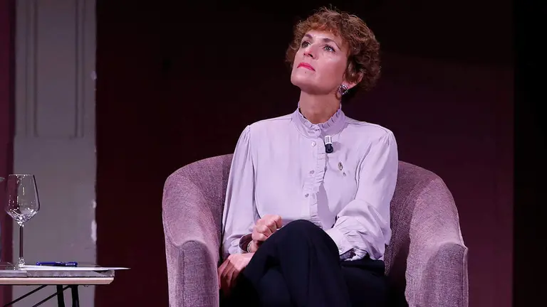 La presidenta de Navarra, Mar&iacute;a Chivite, en el marco de su intervenci&oacute;n en los desayunos del Ateneo este lunes en Madrid. EFE/ J.J. Guill&eacute;n