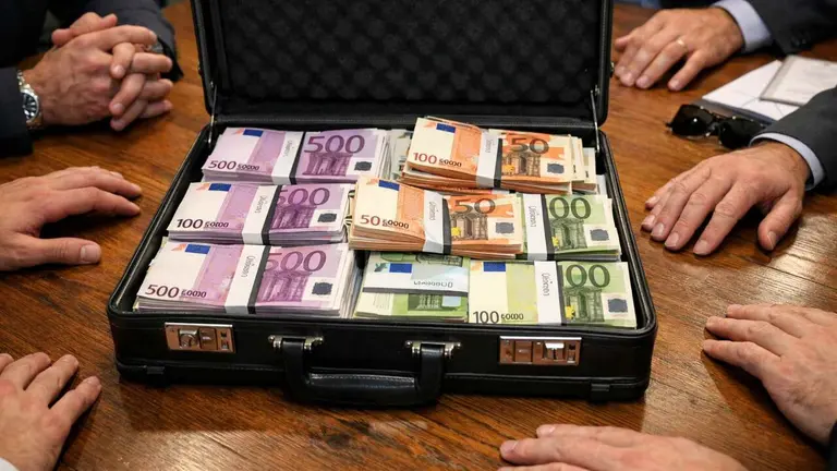 Imagen generada con Inteligencia Artificial de un malet&iacute;n con dinero. CHAT GPT