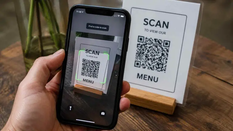 Imagen generada con Inteligencia Artificial de una persona escaneando un c&oacute;digo QR con el m&oacute;vil. CHAT GPT
