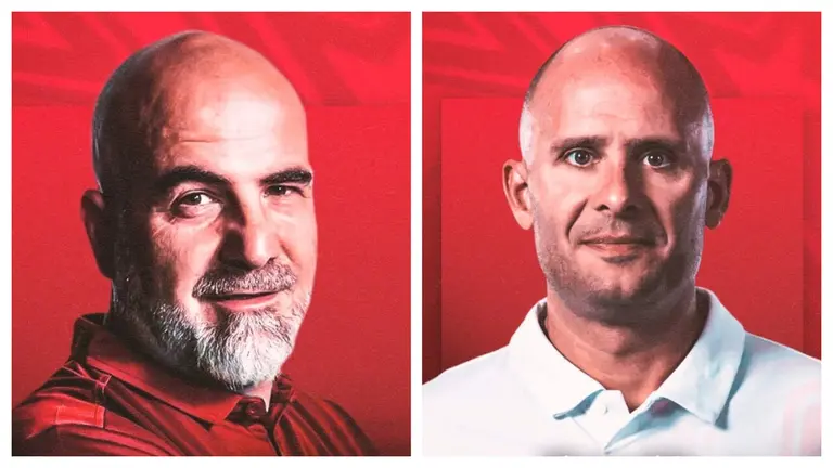 Miguel &Aacute;ngel Sierra y Roberto P&eacute;rez, t&eacute;cnicos de Osasuna Promesas y Femenino, respectivamente. C.A. OSASUNA