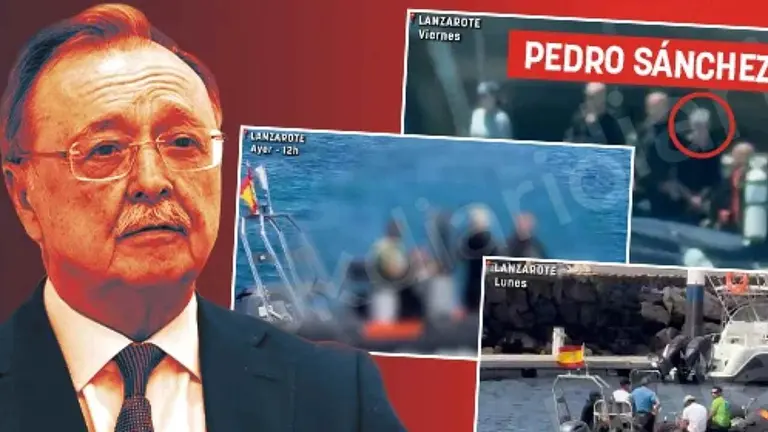 Fotomontaje con una imagen de Vivas y las fotograf&iacute;as de Pedro S&aacute;nchez buceando. OK DIARIO