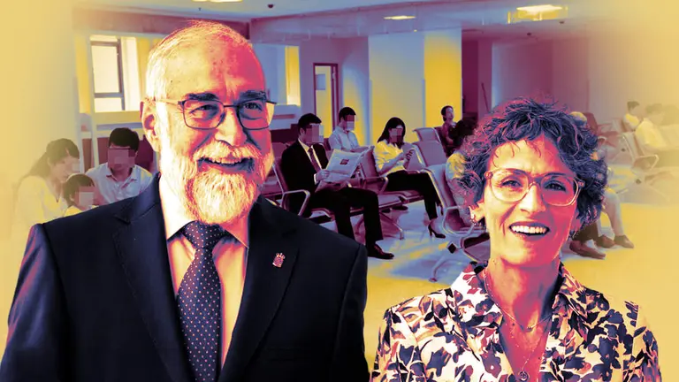 Fotomontaje con im&aacute;genes del consejero de Salud, Fernando Dom&iacute;nguez, y la presidenta de Navarra, Mar&iacute;a Chivite. NAVARRA.COM