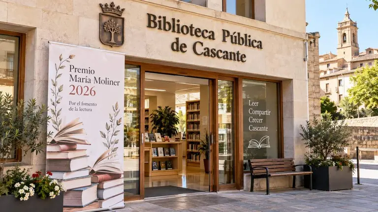 Imagen de la biblioteca de Cascante creada por la IA sobre la noticia.