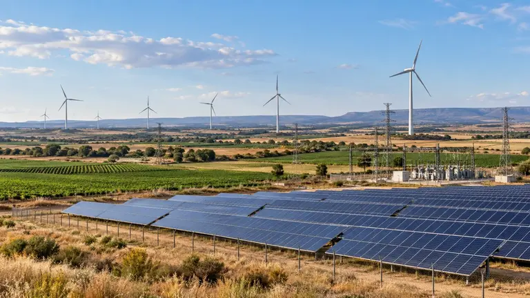 Imagen generada con inteligencia artificial de un paisaje con placas solares. CHAT GPT