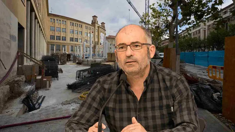 Fotomontaje de Jos&eacute; Abaurrea sobre una foto de las obras en Maristas.