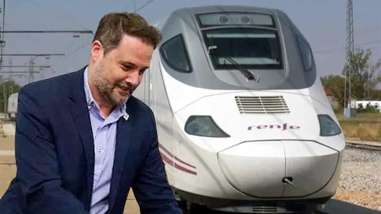 Fotomontaje con una imagen del alcalde de Tudela Alejandro Toquero sobre otra de un tren de Renfe. NAVARRA.COM