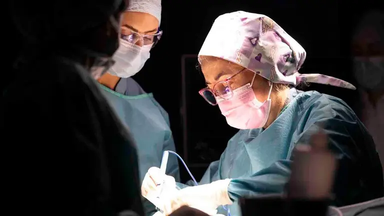 La Dra. Isabel Rubio, coordinadora del &Aacute;rea de C&aacute;ncer de Mama del CCUN, durante una cirug&iacute;a conservadora de extirpaci&oacute;n del tumor.