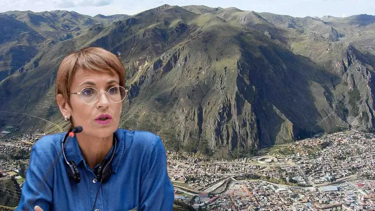 Fotomontaje de la presidenta Chivite sobre panor&aacute;mica de Huancavelica, una de las regiones que visitar&aacute;.