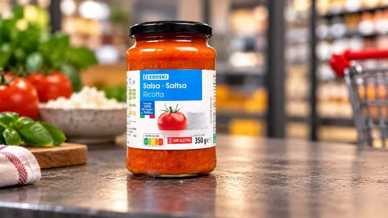 Salsa de tomate y ricotta de Eroski como la que se ha retirado por la alerta alimentaria. supermercado