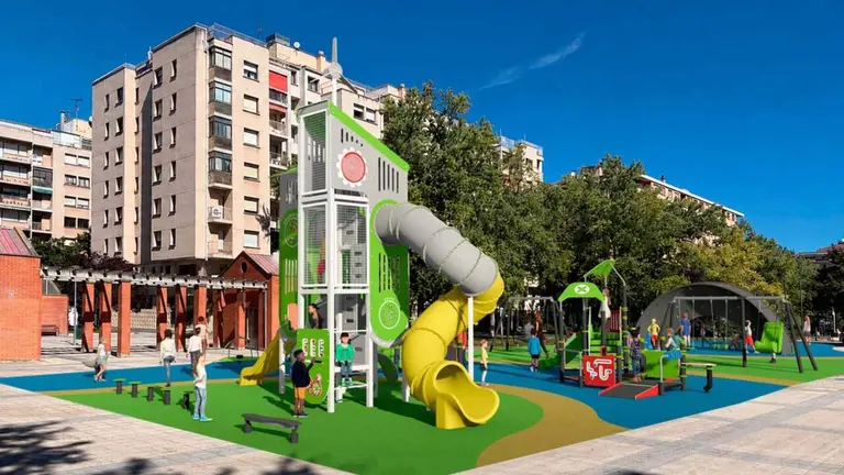 As&iacute; quedar&aacute; el parque infantil de la plaza F&eacute;lix Huarte. AYUNTAMIENTO DE PAMPLONA