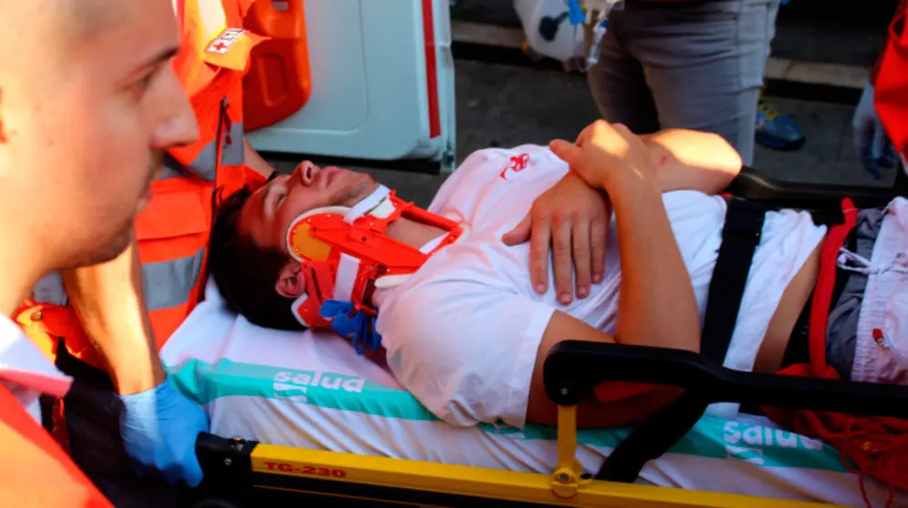 Uno de los heridos del encierro de los Cebada Gago del 8 de julio. S. REDíN