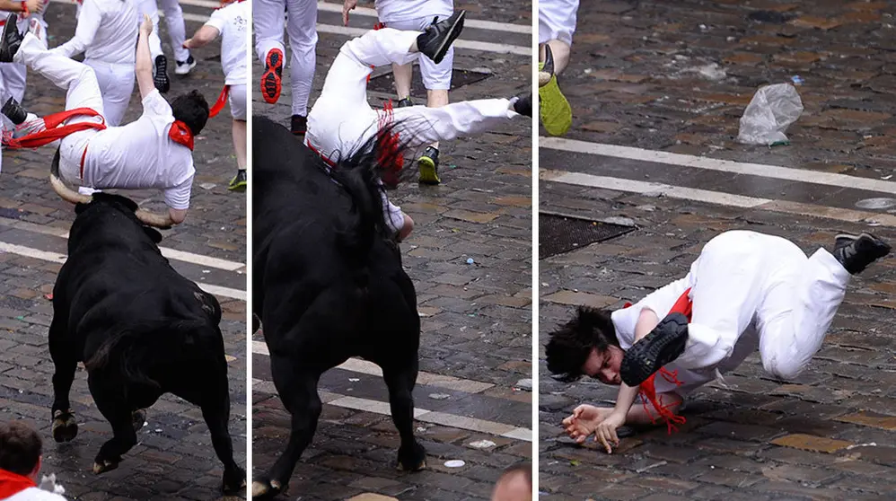 Secuencia con la brutal cogida en la Plaza del Ayuntamiento. MIGUEL OSES